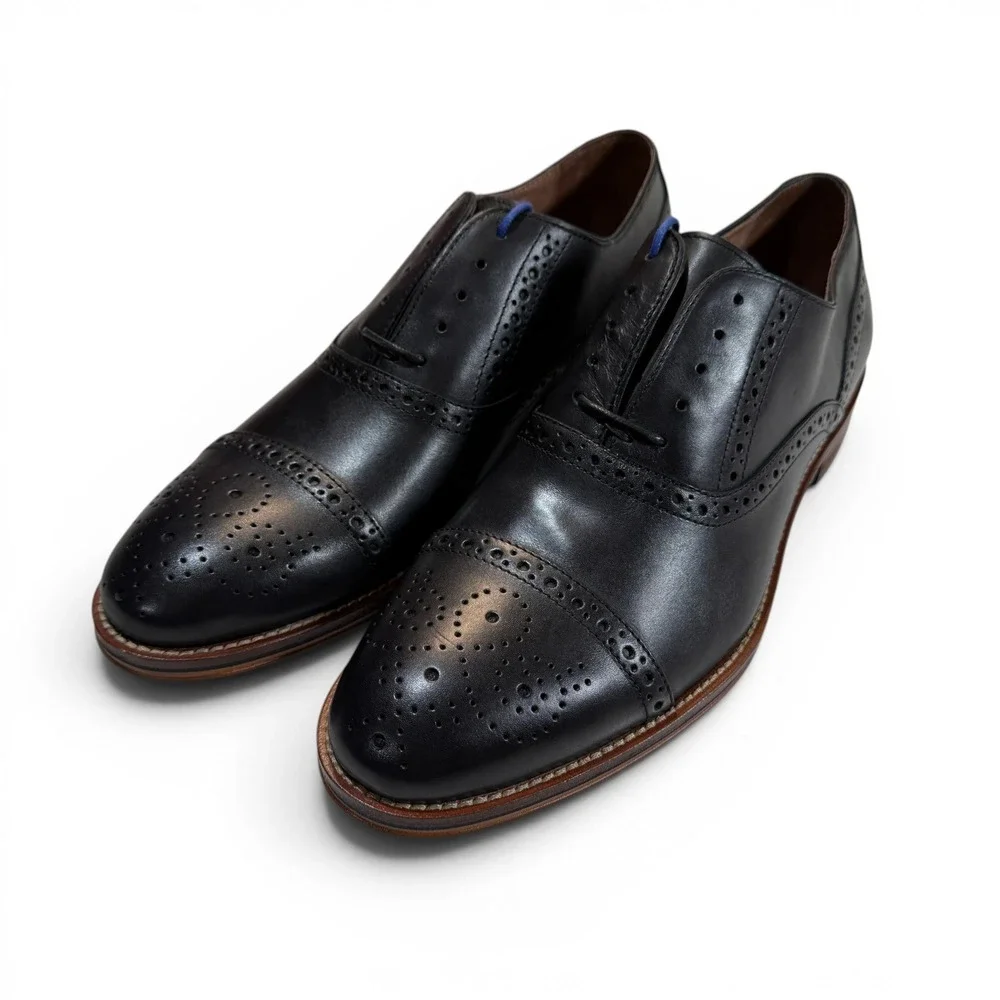 Johnston & Murphy Conard Captoe Black Calfskin Brogue Oxfords Mens 9 M New